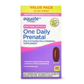 Equate One Daily Prenatal Softgels Multivitamin/Multimineral Supplement; 60 Count