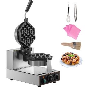 VEVOR Commercial Bubble Waffle Maker, Hexagonal Mould, 1200W Egg Bubble Puff Iron w/ 360°Rotatable 2 Pans & Bent Handles
