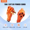 VEVOR 15 ft RV Extension Cord, 50 Amp, Heavy Duty STW RV Power Cord, NEMA 14-50R Female NEMA 14-50P Male Plug, with LED Indicator Handle 15A Adapter