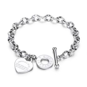 Bracelet Bible Verse Prayer Proverbs 4:23 Love Stainless Steel Link Chain with Heart Charms Bracelet for Women (Color: silver)