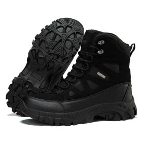 Men's winter new large size outdoor field training field training boots Hiking shoes Hiking shoes men's ankle boots (Color: black, size: 44)