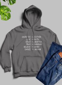 Women of the Bible Hoodie (Color: Dark Heather, size: small)