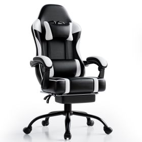 Video Game Chairs for Adults, PU Leather Gaming Chair with Footrest, 360°Swivel Adjustable Lumbar Pillow Gamer Chair (Color: White)