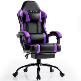 Video Game Chairs for Adults, PU Leather Gaming Chair with Footrest, 360°Swivel Adjustable Lumbar Pillow Gamer Chair (Color: purple)