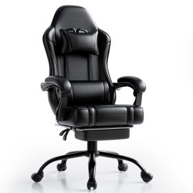 Video Game Chairs for Adults, PU Leather Gaming Chair with Footrest, 360°Swivel Adjustable Lumbar Pillow Gamer Chair (Color: black)
