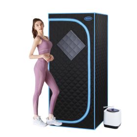 Full Size Portable Grey Steam Sauna tent–Personal Home Spa, with Steam Generator, Remote Control, Foldable Chair (Color: black)